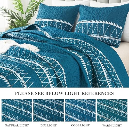 Andency Teal Quilt Set King 3Pcs Reversible Microfiber