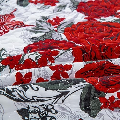 Yiran Red Floral Quilt Set King 3 Pieces