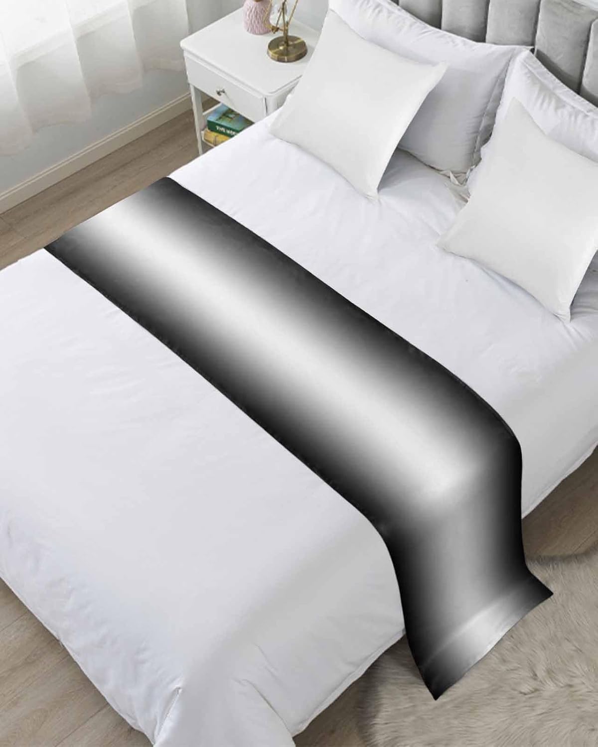 Homechoid Black Ombre Bed Runner for QueenCal King 94x20 Inches