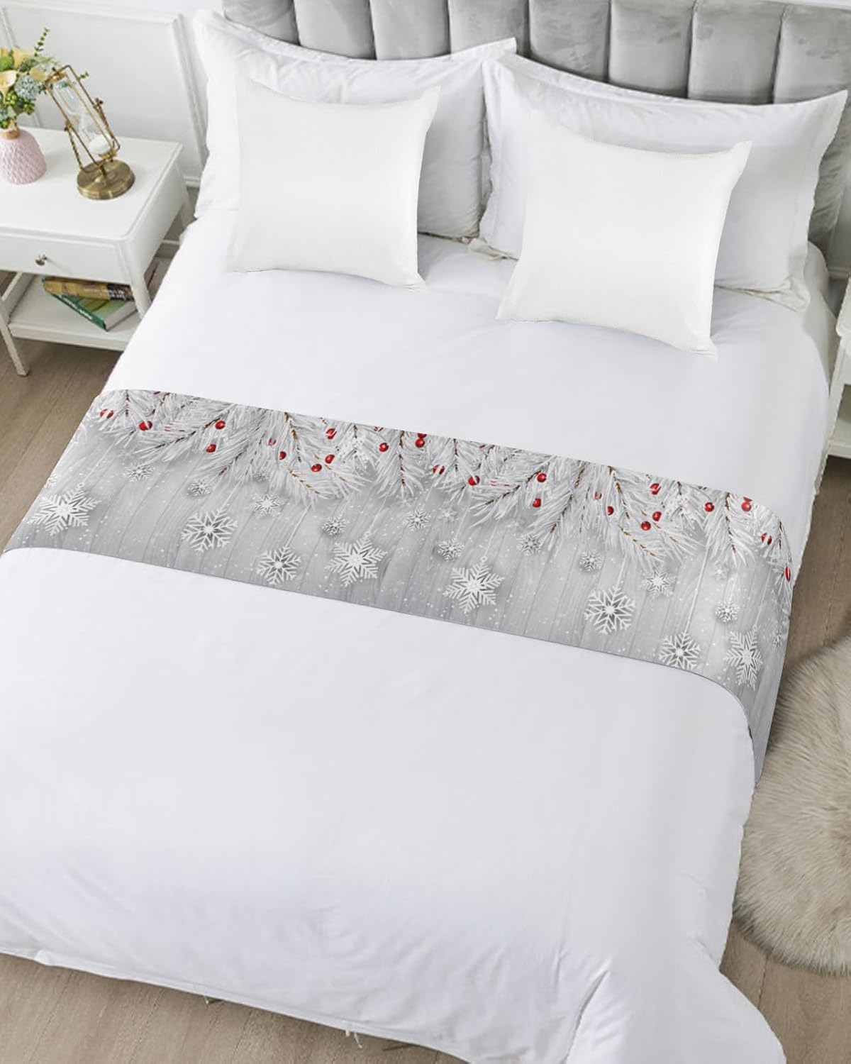 Homechoid Silver Christmas Bed Runner 83x20 for Full Queen