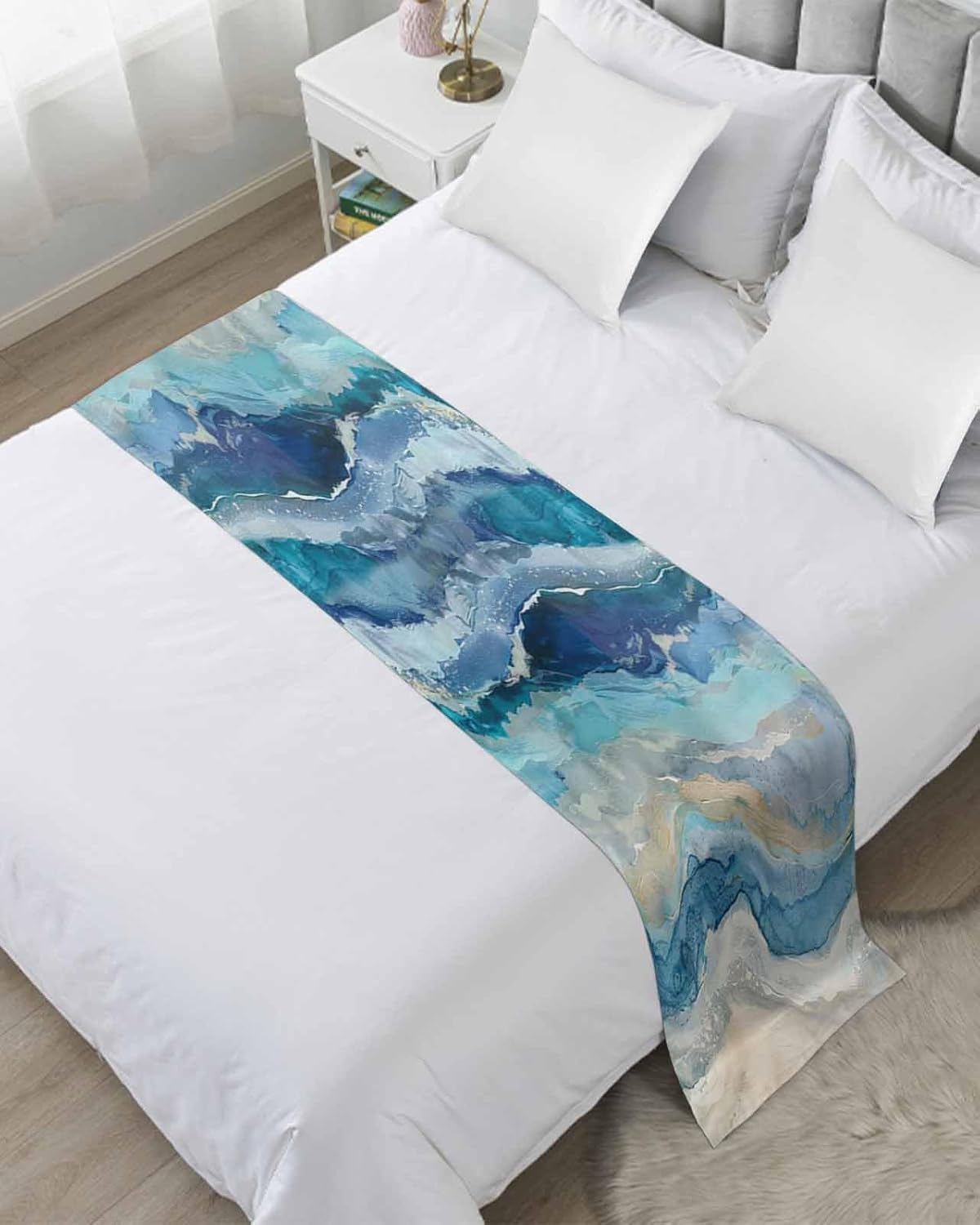 Homechoid Blue Coastal Bed Runner 94x20 Inches