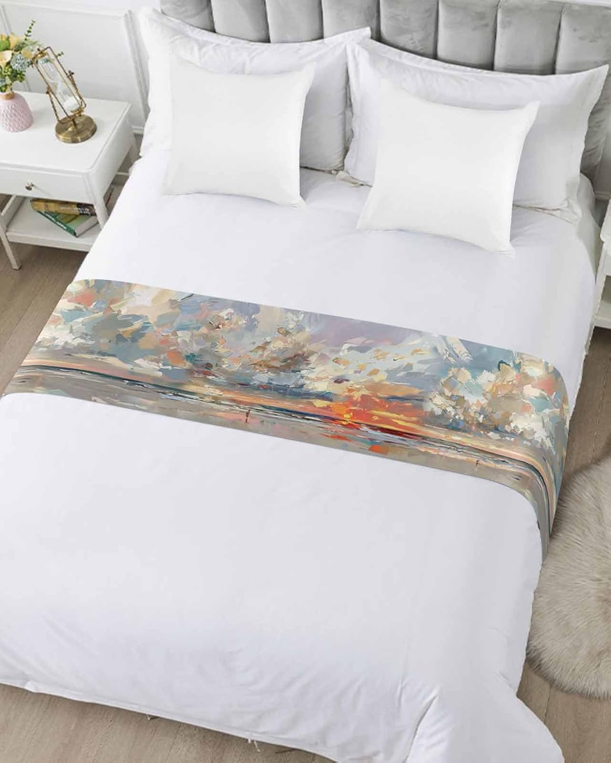 Sabolny Abstract Orange Cal King Bed Runner Scarf 1