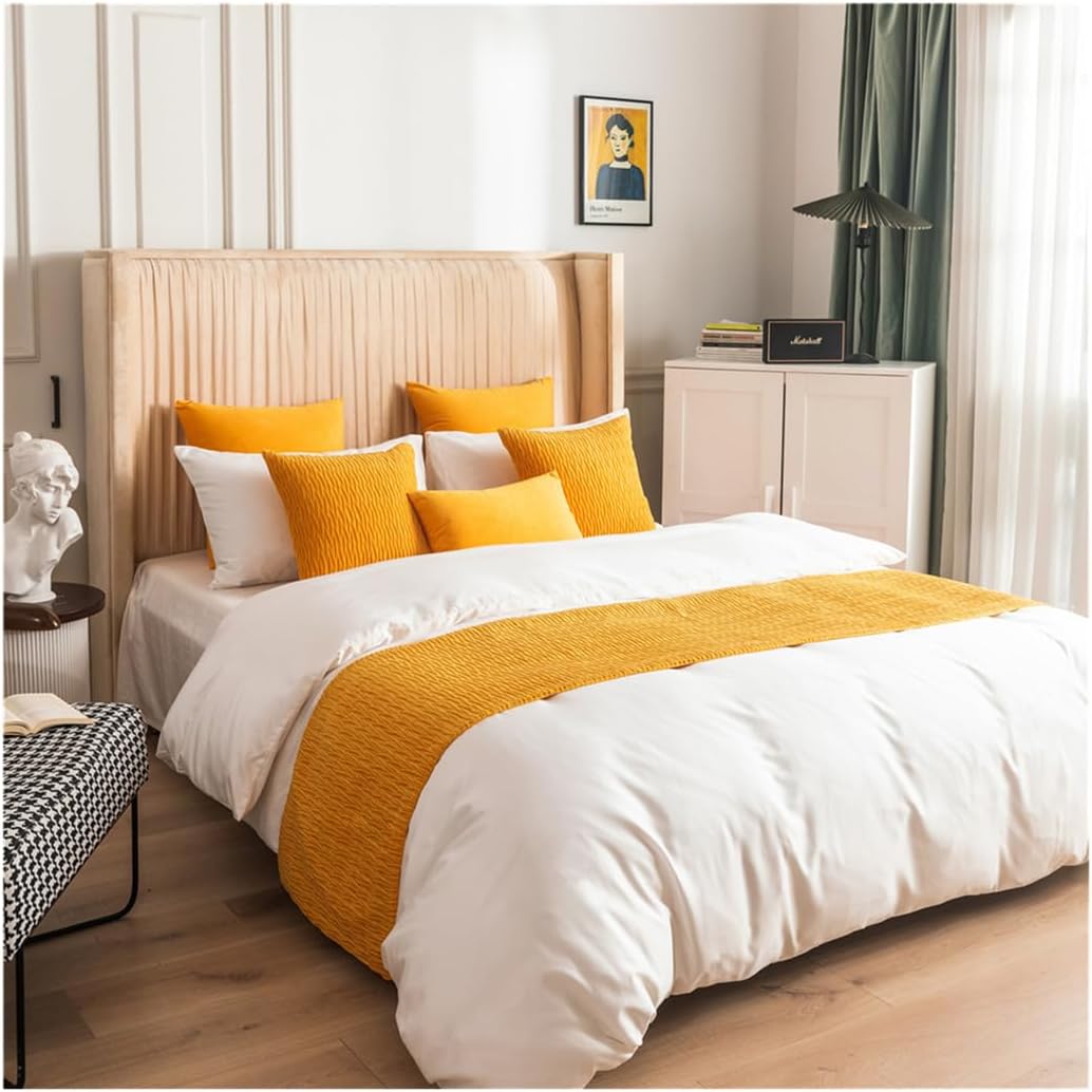 Bright Yellow Quilted Bed Runner Scarf Set