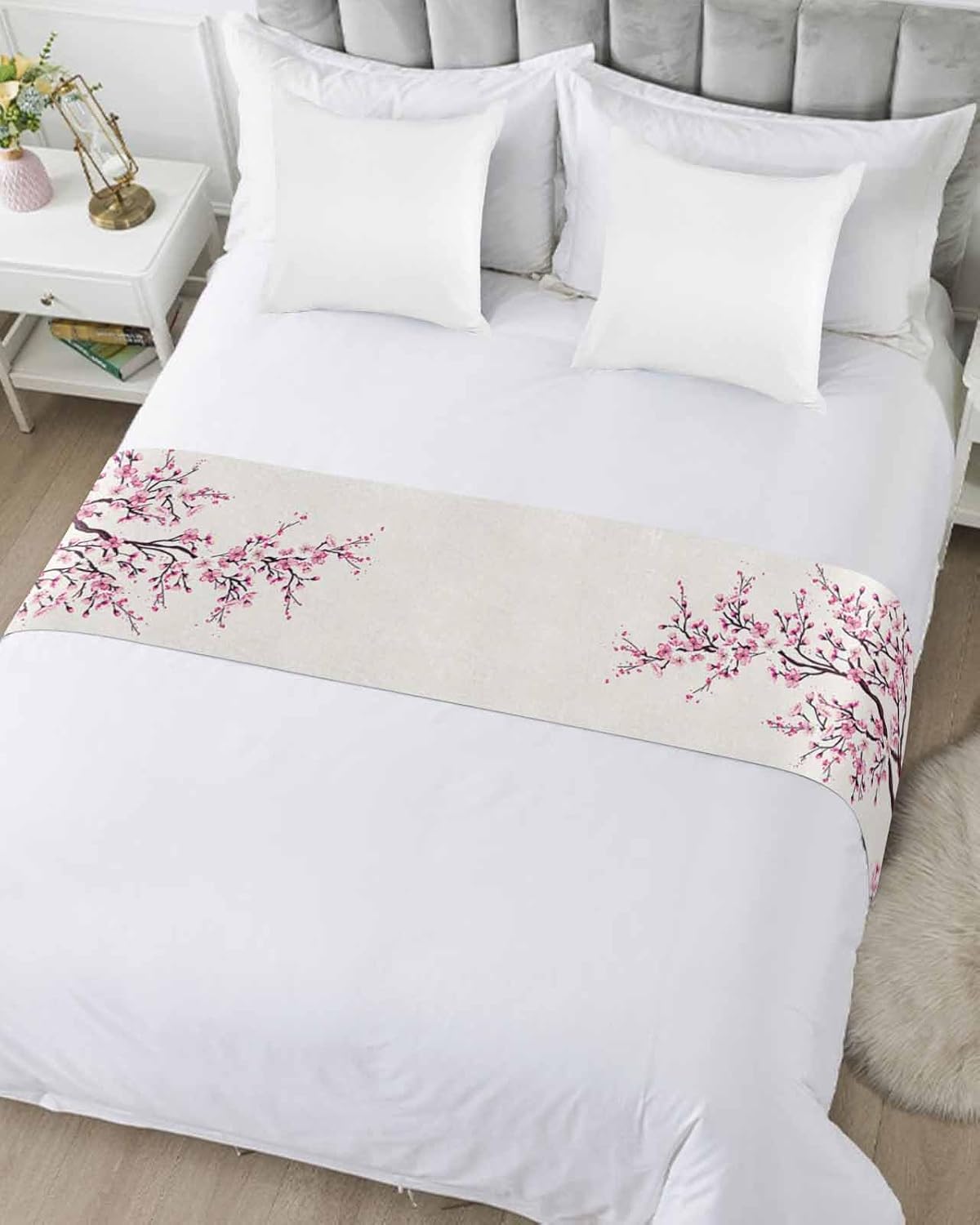 Cherry Blossom Bed Runner Scarf 71x20in Pink Design
