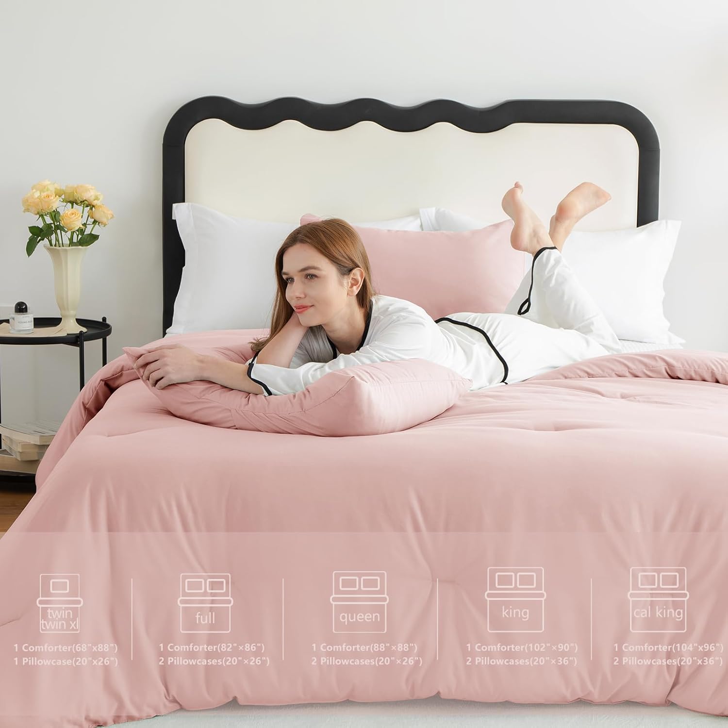 CozyLux Blush Pink Comforter Set for Girls 3 Pieces 1