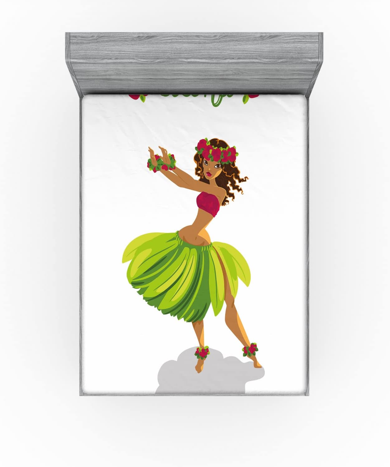 Ambesonne Luau Sheet Set Hula Dancer with Aloha Text