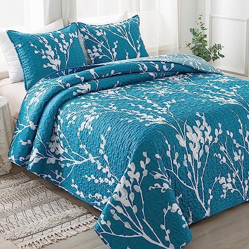 Andency Teal Blue Quilt Set with Pillowcases