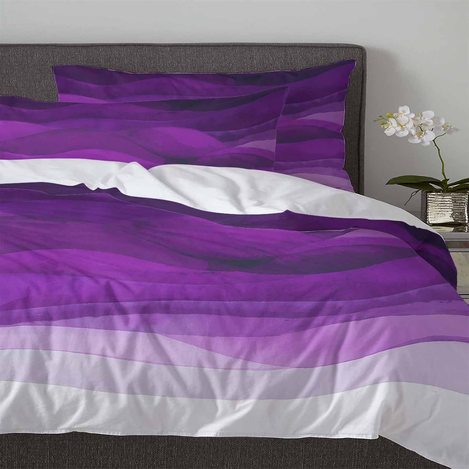 Boanket 3-Piece Queen Duvet Cover Set with Zipper Purple Waves Ombre Design