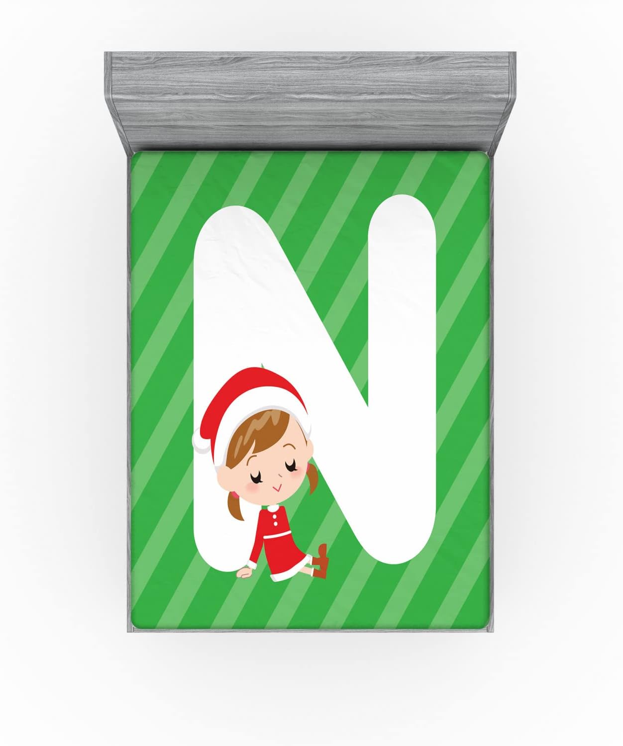 Ambesonne Christmas Alphabet N Fitted Sheet Green Dark Coral White