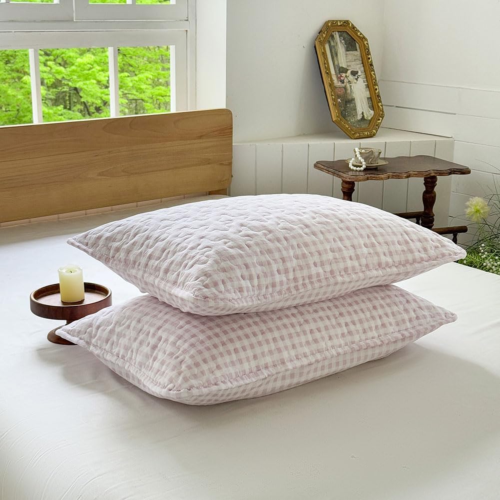 NSNLGSGC Pink Gingham Queen Quilt Set