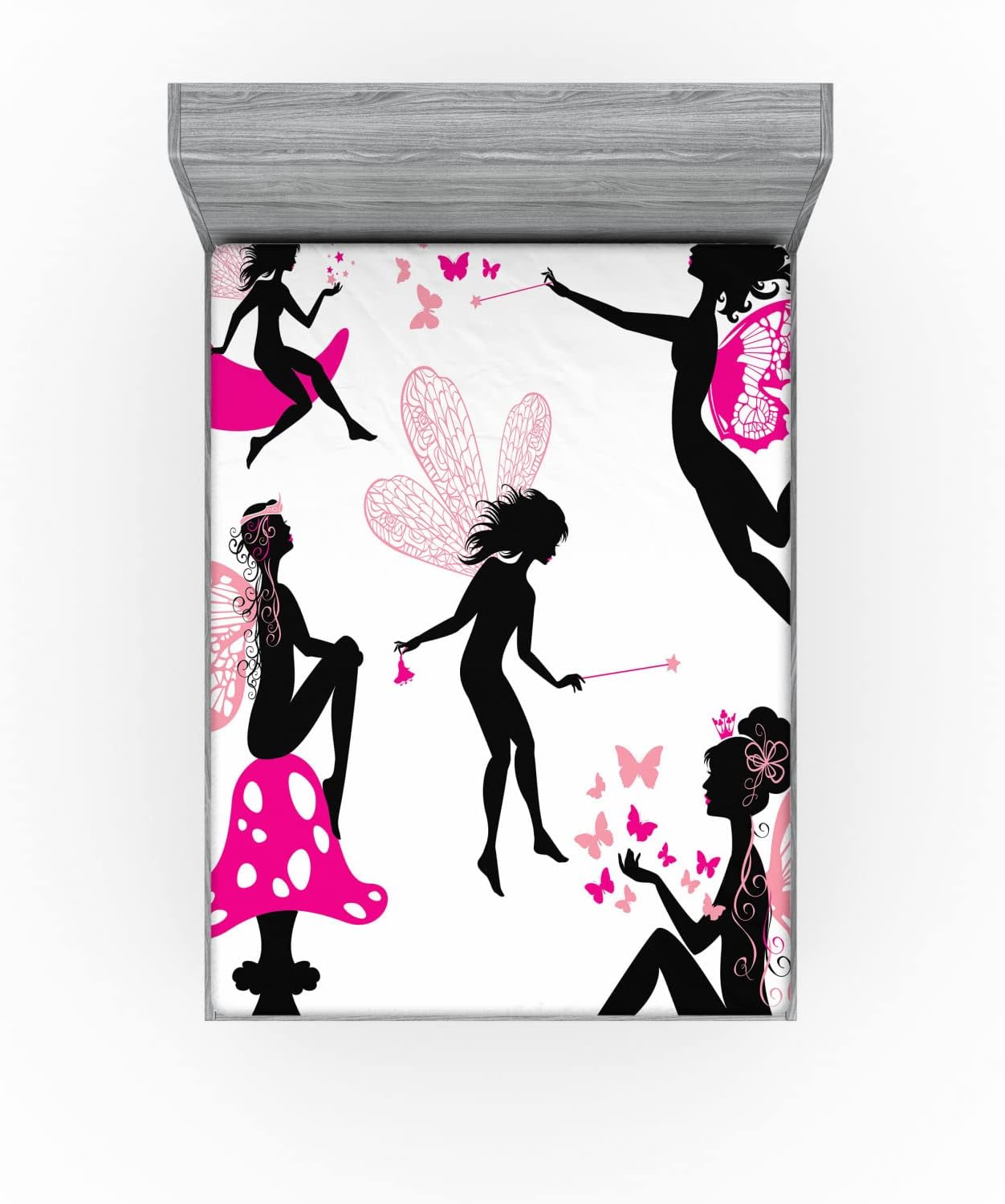 Ambesonne Tale Fitted Sheet Hot Pink Rose Black 1
