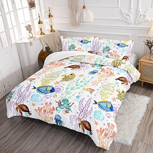 Turtle Comforter Set Twin Ocean Sea Turtle Bedding Set with 2 Pillowcases