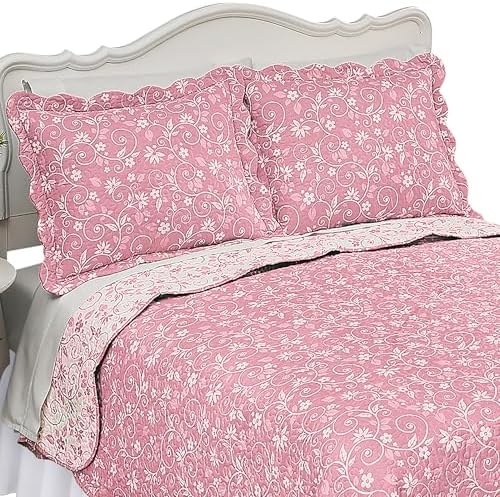 Collections Etc Reversible Floral Scroll Pillow Sham Rose Sham