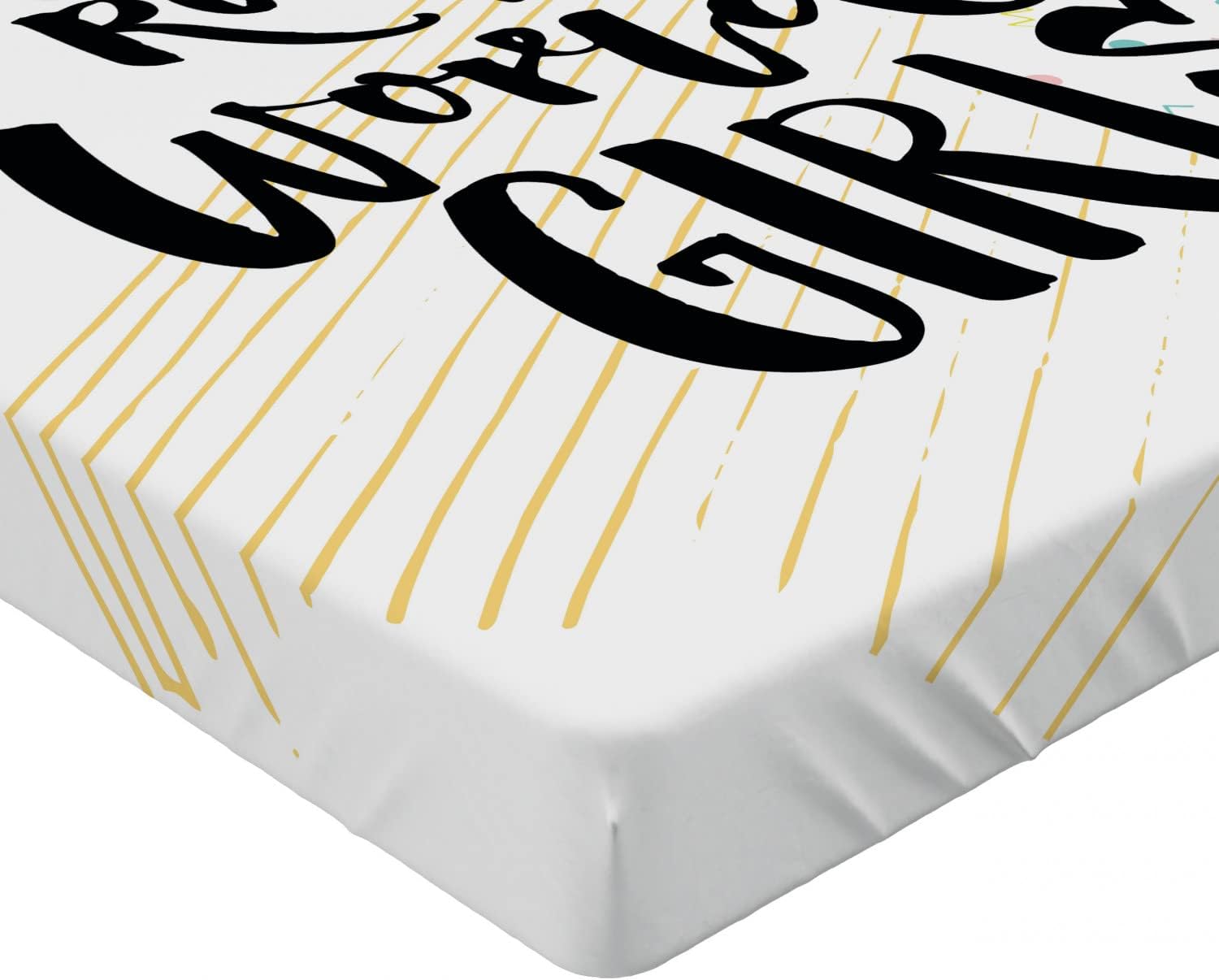 Ambesonne Feminist Fitted Sheet with Doodle Zigzag Lines