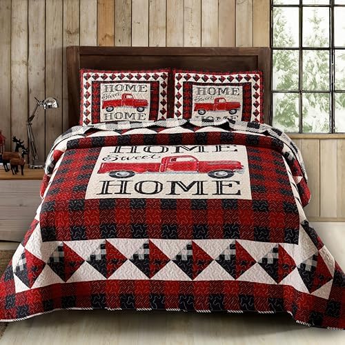 Virah Bella 3 Piece King Cabin Quilt Set - Strain Red Truck