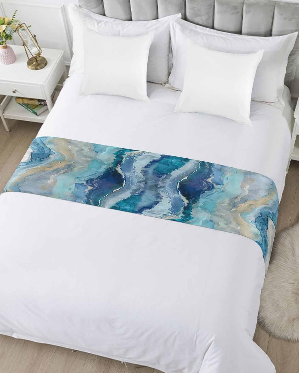 Homechoid Blue Coastal Bed Runner 94x20 Inches