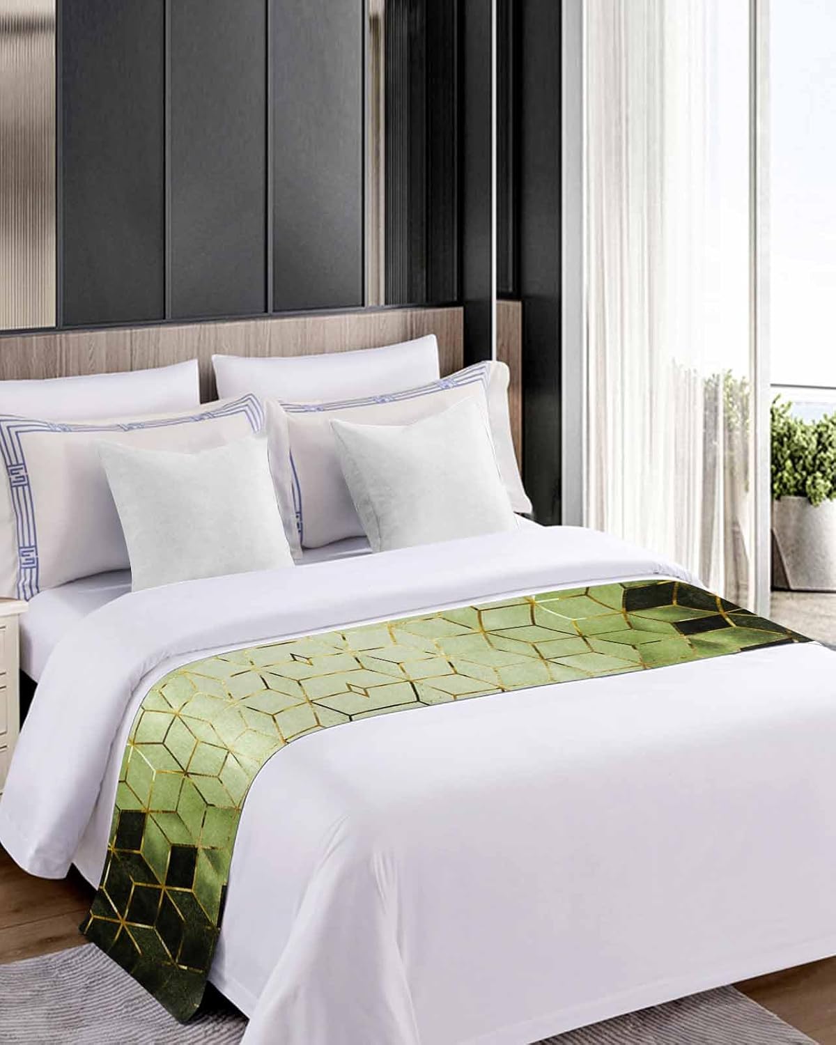 Marble Green King Size Bed Runner Scarf