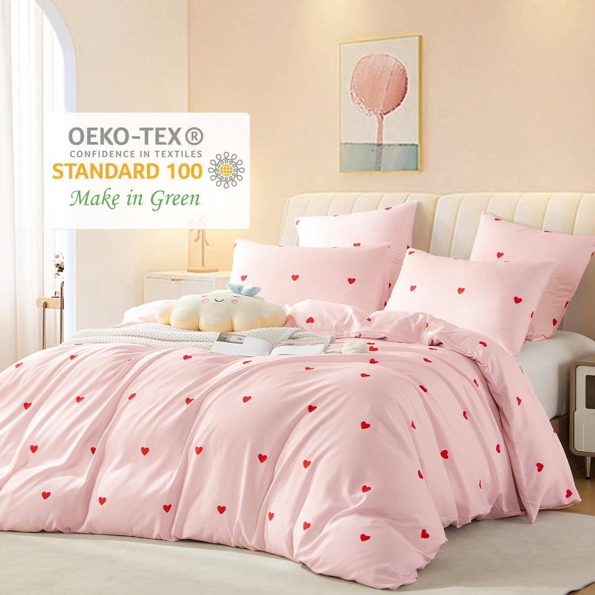 Pink Striped Duvet Cover Set 3Pcs Queen Size