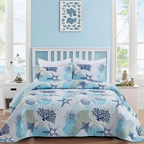 Dinjoy Coastal Quilt Set Full Size Blue Ocean 1