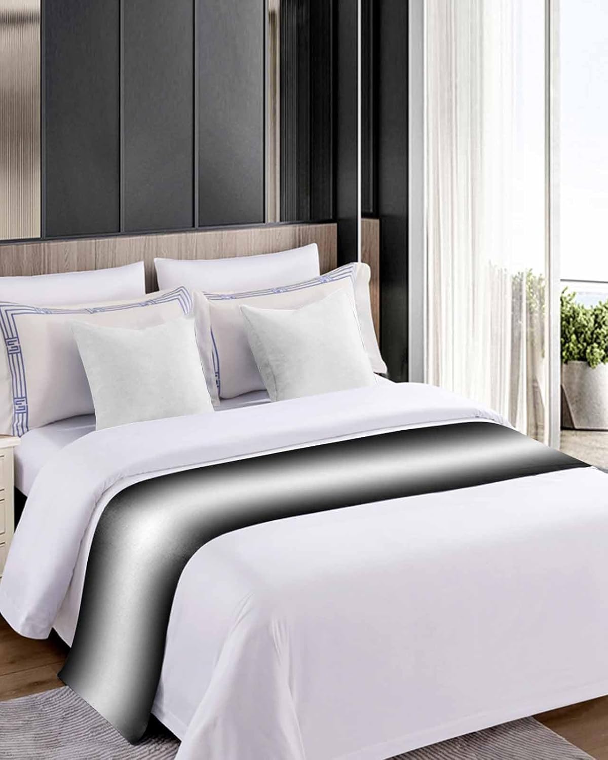 Homechoid Black Ombre Bed Runner for QueenCal King 94x20 Inches