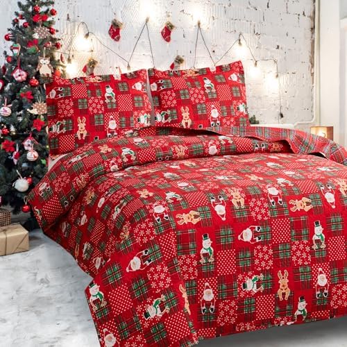 CHESITY 3-Piece Christmas Quilt Set King Size