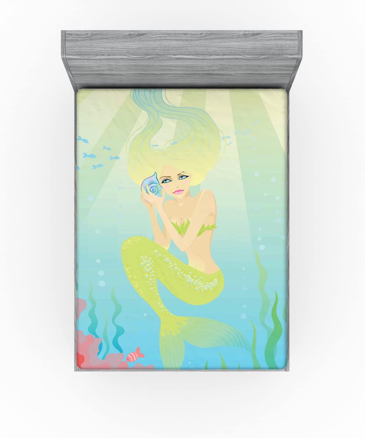 Ambesonne Mermaid Fitted Sheet Coral Blue