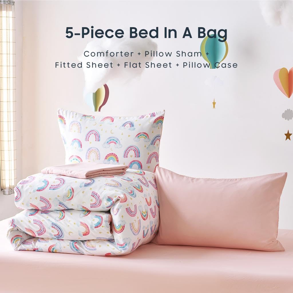 Wake In Cloud - Twin Size Rainbow Bedding Set for Girls
