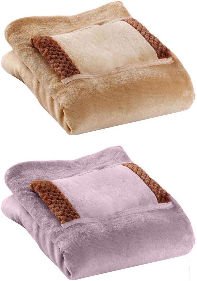 MSUIINT USB Heated Blanket with Hand Pocket 23x31 Inch Khaki