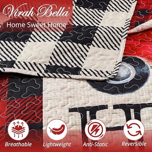 Virah Bella 3 Piece King Cabin Quilt Set - Strain Red Truck