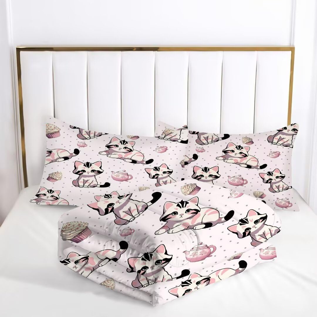 Pink Cat Comforter Set Twin Size for Girls 1