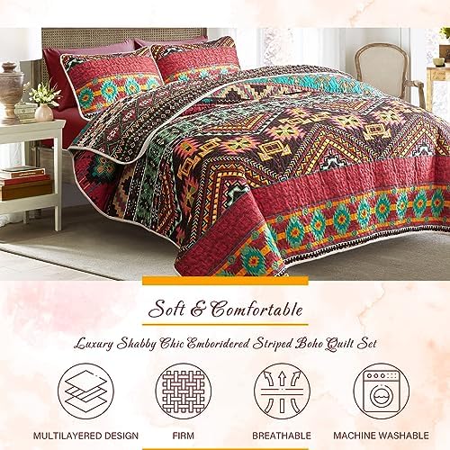 3 Piece Bohemian Quilt Set California King Size 1