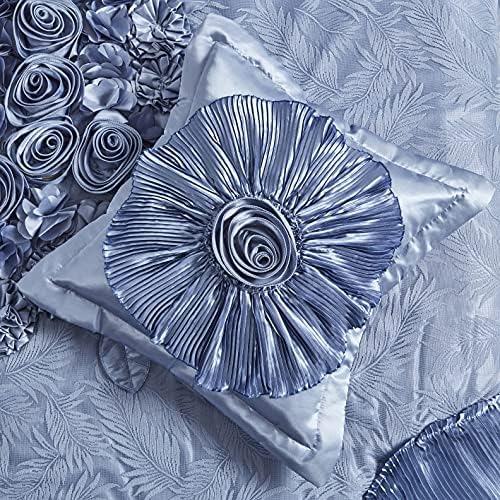 Tache Satin Floral Lace Ruffle Comforter Set King Blue