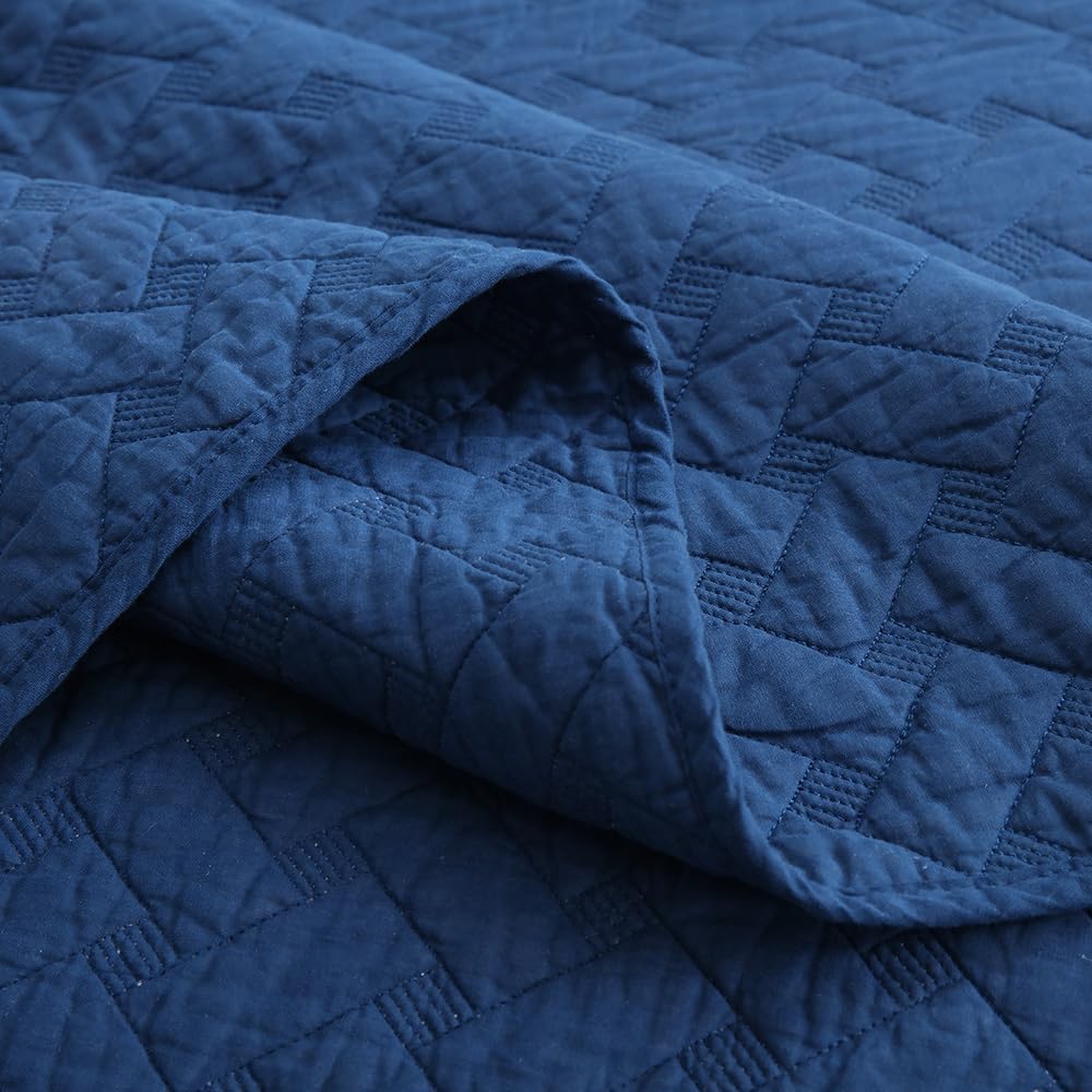Wistown Cotton King Quilt Set 3 Pieces Navy Blue