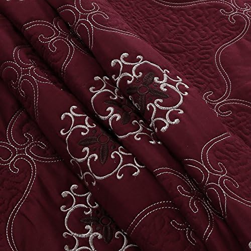 MarCielo 3-Piece Embroidery Quilt Set - Burgundy California King