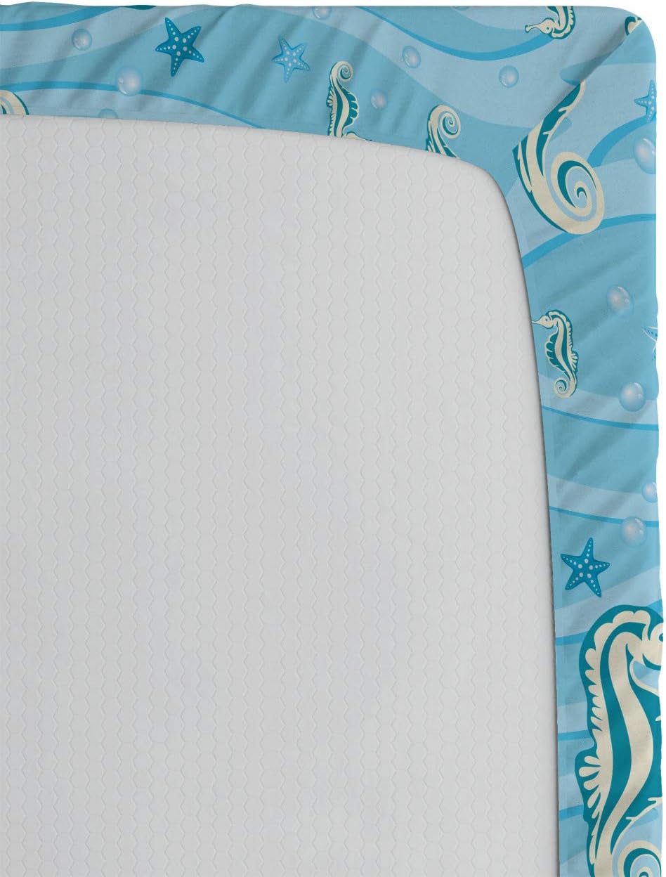 Ambesonne California King Fitted Sheet - Cartoon Seahorses Blue