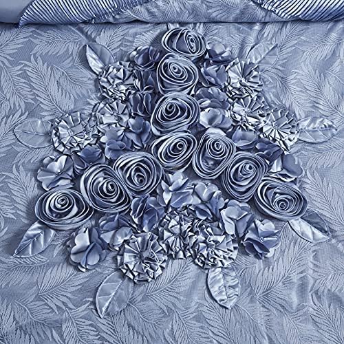 Tache Satin Floral Lace Ruffle Comforter Set King Blue