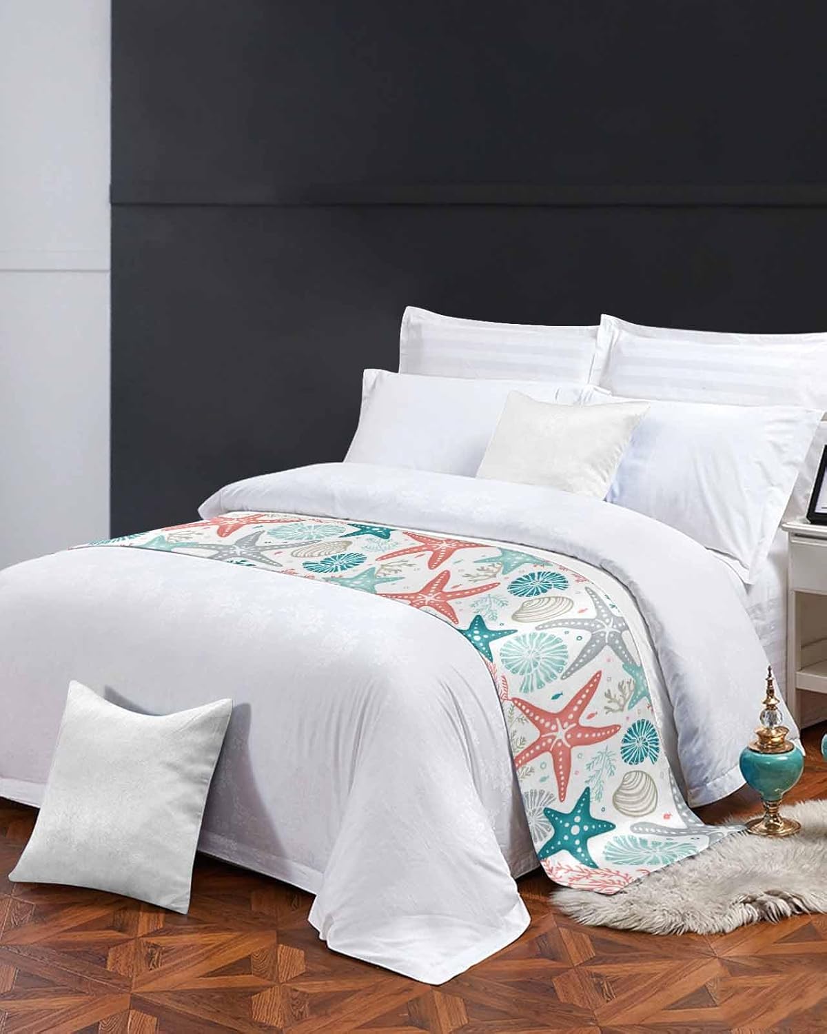 Teal Green Coral Bed Runner for Twin Bed
