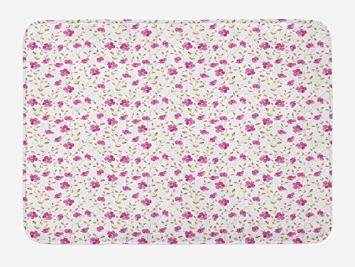 Ambesonne Flower Bath Mat - 302 x 20 Pink Reseda Green