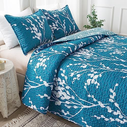 Andency Teal Blue Quilt Set with Pillowcases