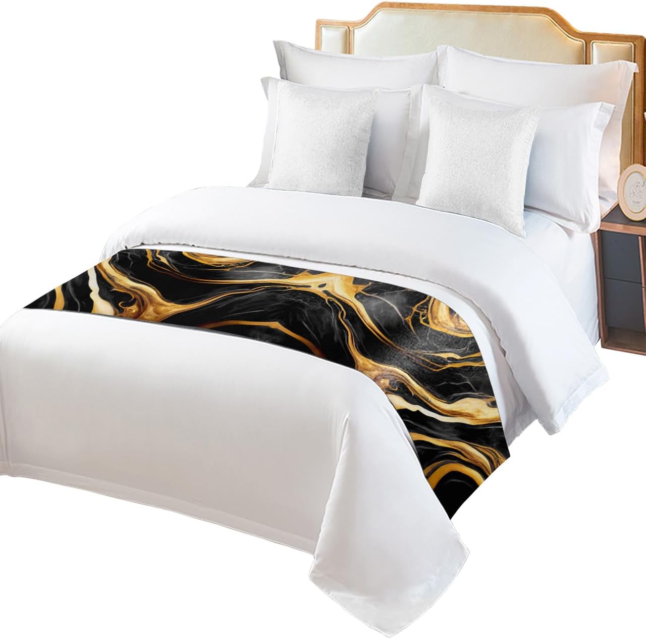 Sabolny Marble Black Bed Runner Scarf Twin Size