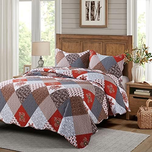 Travan Floral Printed Quilt Set King Size 3-Piece Reversible