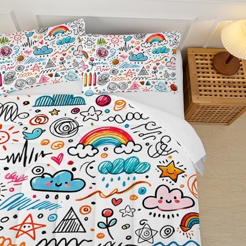 Kids Rainbow Comforter Set with Cartoon Design