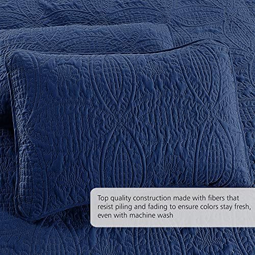 Pure Bedding Quilt Set Navy FullQueen