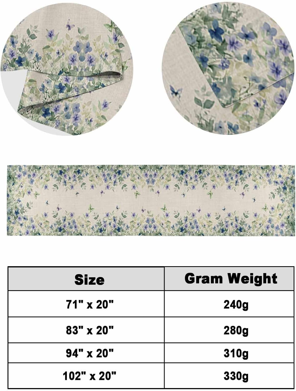 Sabolny Butterfly Flowers Bed Runner Scarf Green Purple Botanical Floral