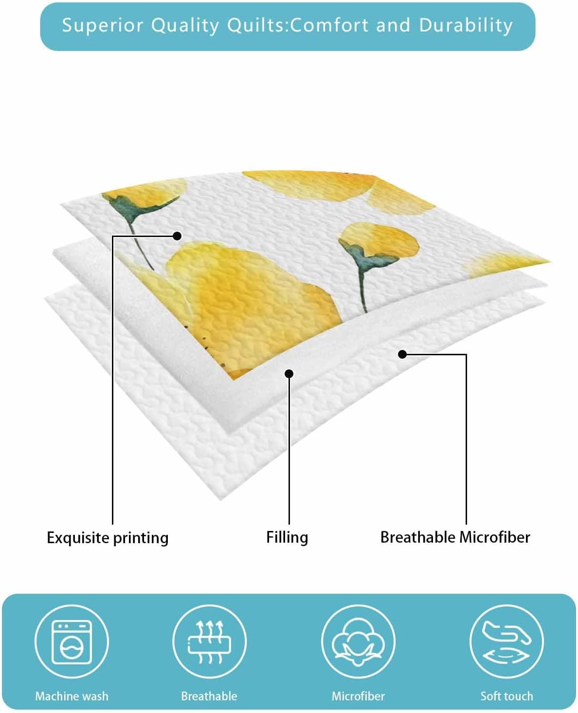 TocaHome Summer Quilt Set Twin XL 68x98 Inch
