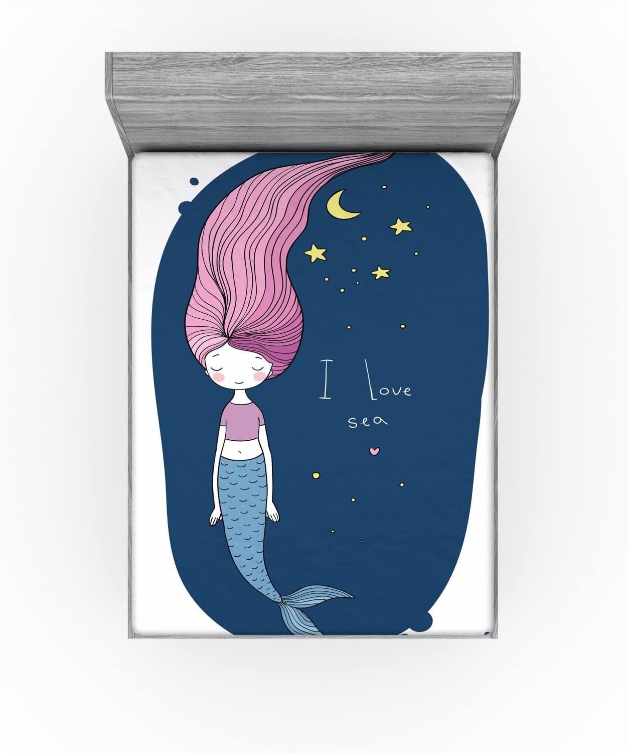 Ambesonne Mermaid Sheet Set - Pink Hair Stars Moon California King