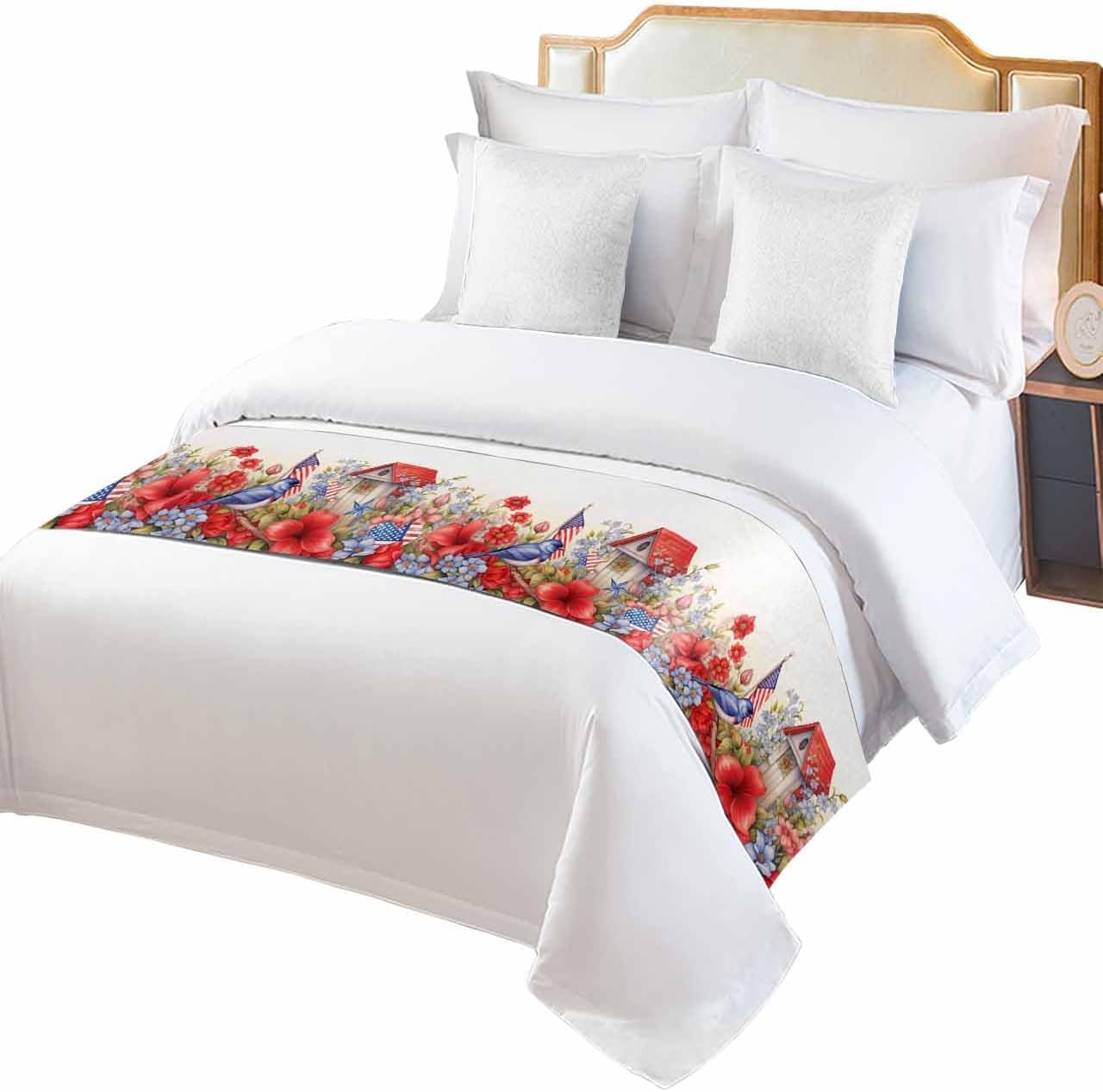 DreamyCor 4th of July Bed Runner with Star Stripes