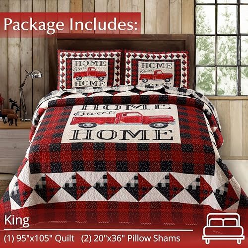 Virah Bella 3 Piece King Cabin Quilt Set - Strain Red Truck