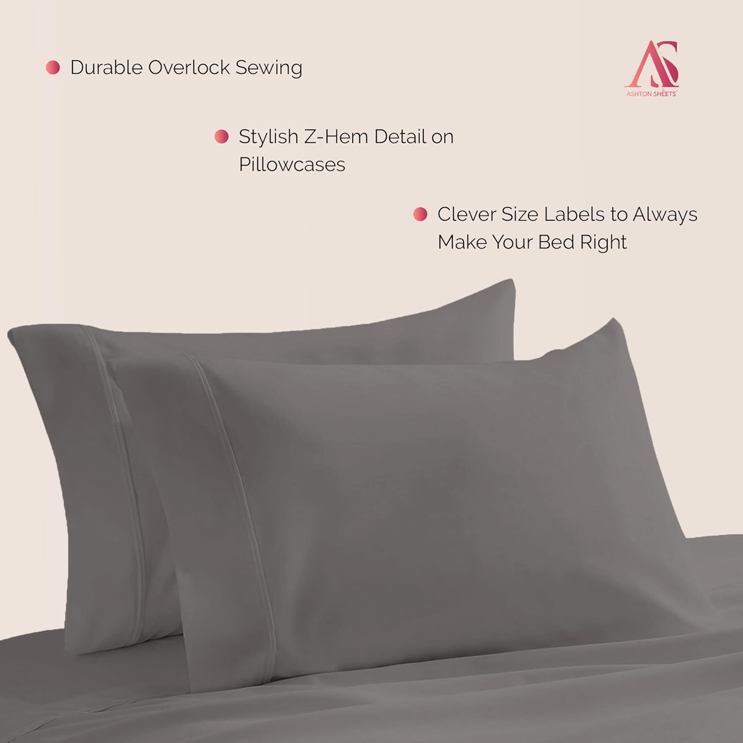 Ashton Sheets Luxury Egyptian Cotton Pillowcases Set of 2 - Dark Grey