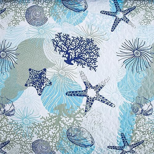 Dinjoy Coastal Quilt Set Full Size Blue Ocean 1